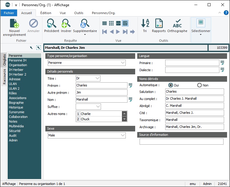 Cliquez pour agrandir Enregistrement Personnes / Org.